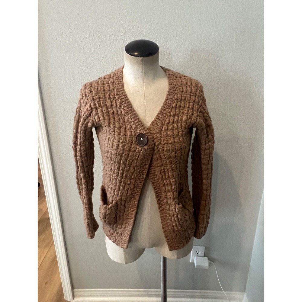 Earthbound Trading Co Womens Small Chunky Knit Cardigan Brown Button Sweater